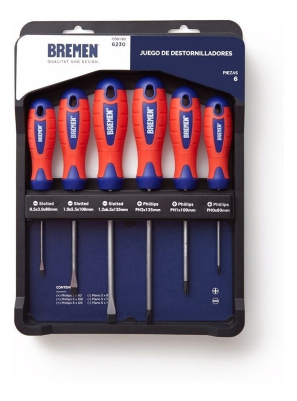 Juego Kit Destornillador Bremen 6 Piezas Plano Philips