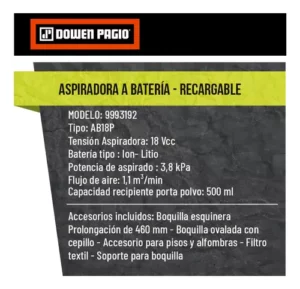Aspiradora 18 V Dowen Pagio 9993192 Sin Bateria Ni Cargador - Imagen 5
